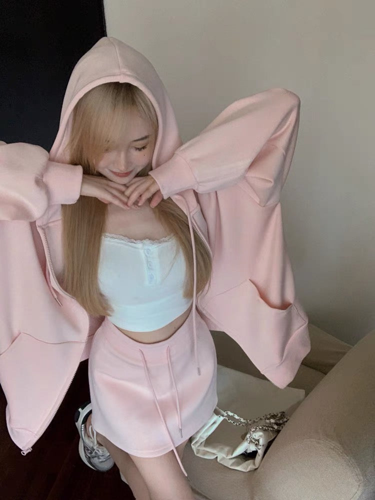 Sweatshirt suit skirt women's early autumn lazy style hooded jacket top + pure lust sexy hip-covering skirt two-piece set