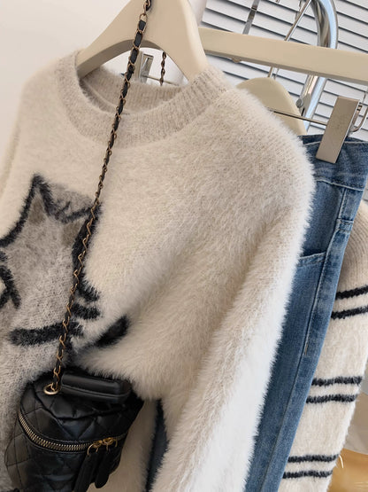 Mink velvet pullover sweater for women autumn and winter thickened loose lazy style small size outer wear high-end feeling super good looking