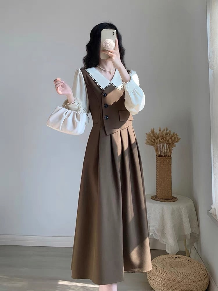 Autumn women's 2023 new French waist slimming tea-style first love sweet and gentle style dress