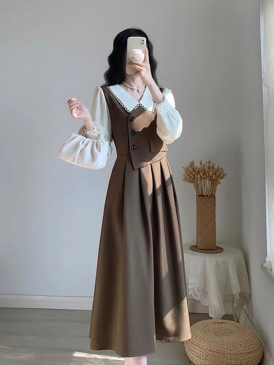 Autumn women's 2023 new French waist slimming tea-style first love sweet and gentle style dress