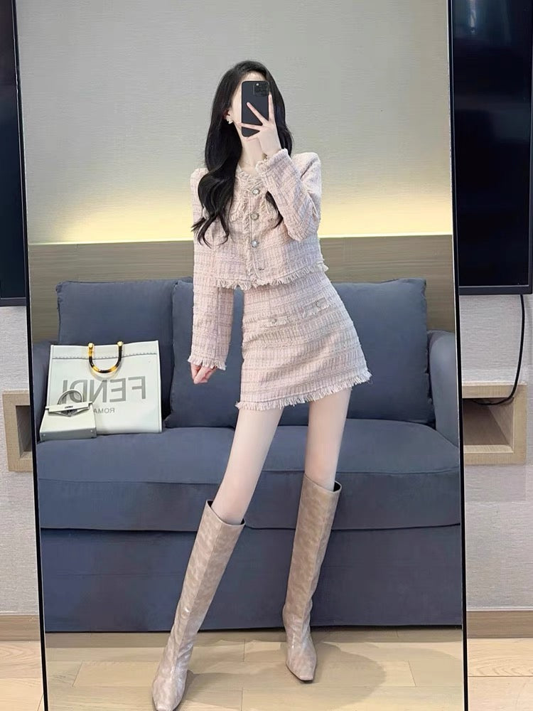 Xiaoxiangfeng suit 2023 new popular autumn and winter high-end temperament socialite fashion tweed fashion two-piece set (S5552)