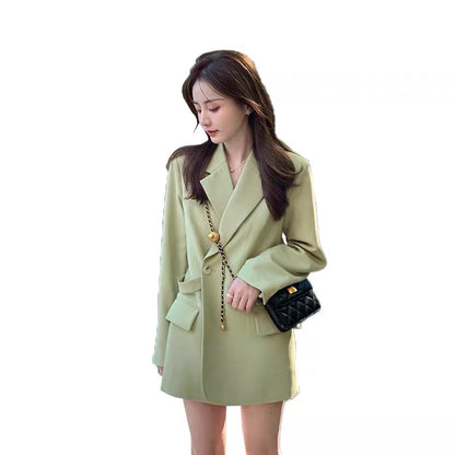 Small internet celebrity wear lapel long sleeve design green this year's popular beautiful suit jacket for women in autumn and winter (V023)