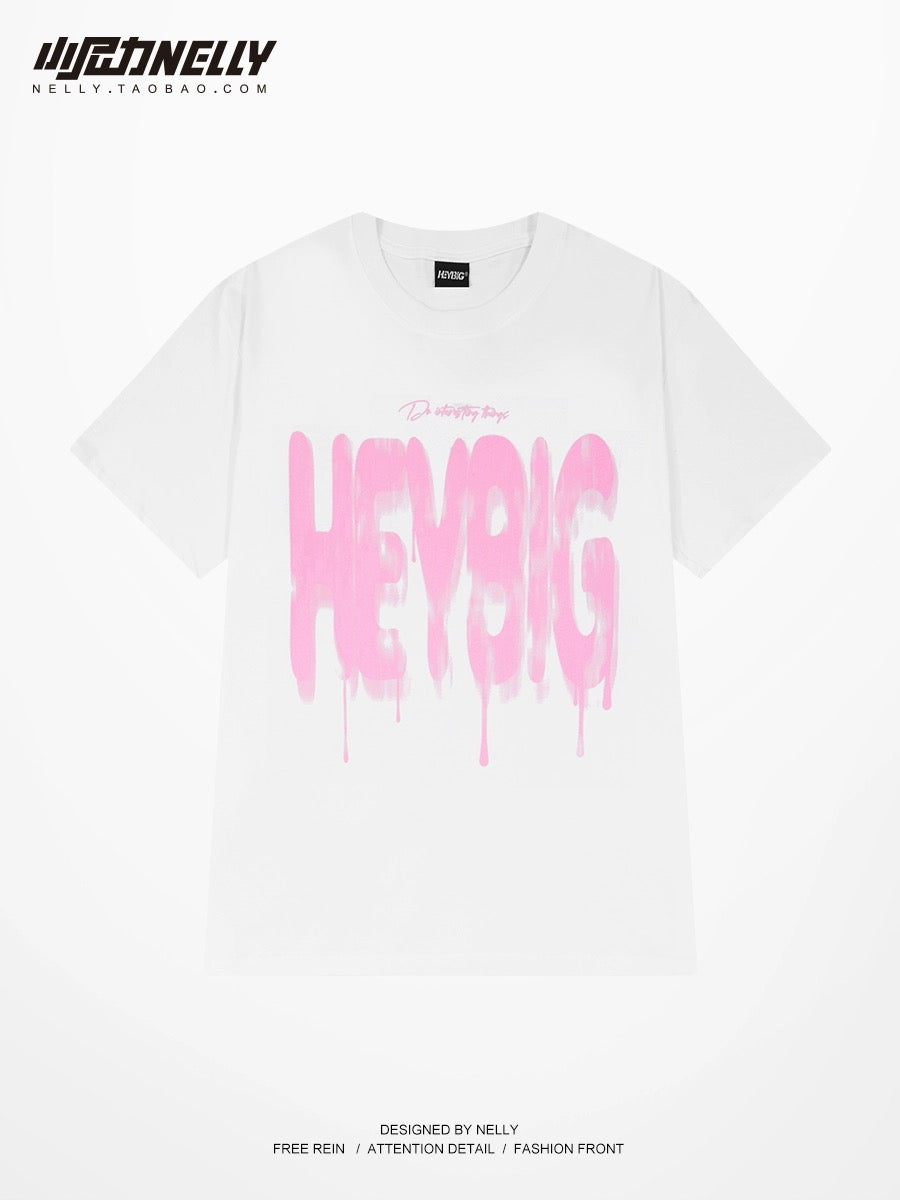 Pure cotton graffiti letter short-sleeved T-shirt for men and women summer 2024 new trend loose half-sleeved American trendy brand T-shirt