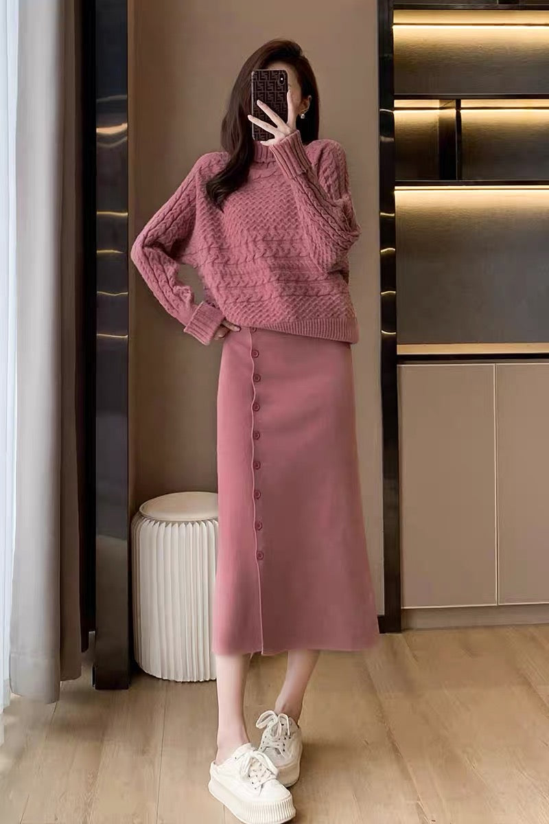 Autumn clothing 2022 new style small fragrance suit skirt women's high-end suit turtleneck sweater knitted skirt two-piece set