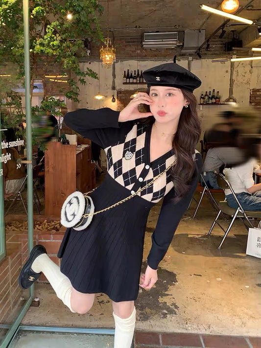Zhang Daren plus size women's clothing can be salty or sweet age-reducing knitted skirt fat mm vitality playful college style slimming dress