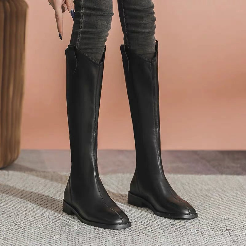 2023 autumn and winter new hot style tall slim flat black boots versatile tall stockings knight boots plus velvet