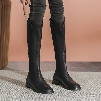 2023 autumn and winter new hot style tall slim flat black boots versatile tall stockings knight boots plus velvet