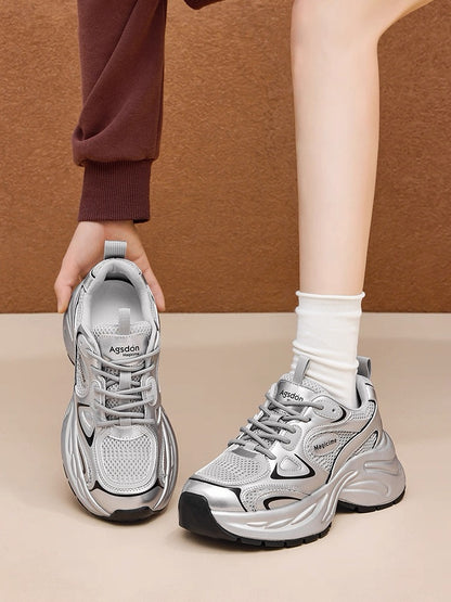 Augustin thick-soled silver dad shoes for women 2025 summer new shoes for women breathable height-enhancing sports shoes for women