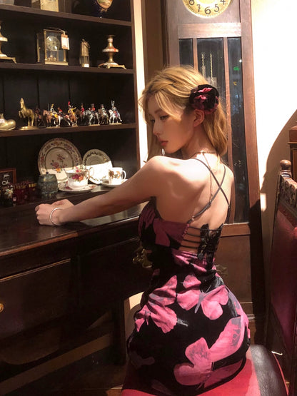 Nan Lixiang Vanity Fair Party Royal sister style dress female summer backless dress waist slimming suspender dress long skirt
