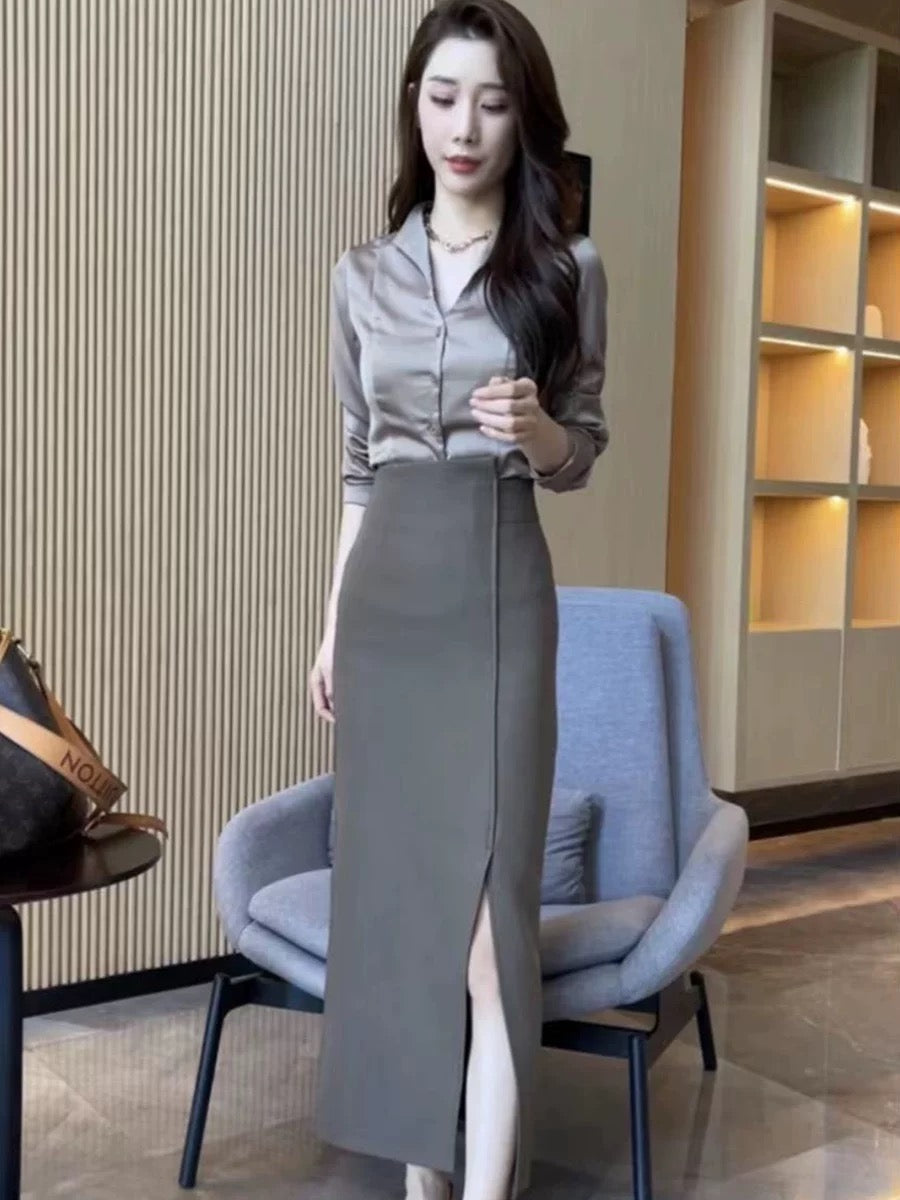 French retro temperament fishtail skirt for women in autumn high-waisted slimming side slit sexy mid-length hip skirt