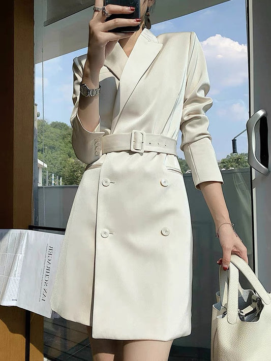 2023 Spring and Autumn New Intellectual Elegant OL Dress Women's Slim Temperament Waist Simple Commuting Suit Collar Skirt (B5913)