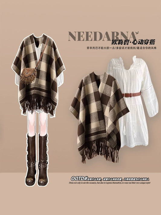 Early autumn wasteland style dress Sichuan West wear a complete set of women's Maillard shawl Northwest travel suit skirt