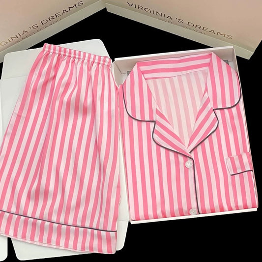 2024 new ice silk pajamas women's short-sleeved summer thin silk can be worn outside home clothes suit spring and summer