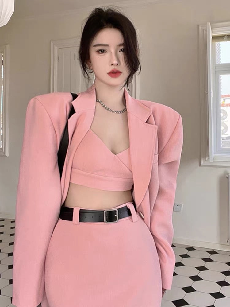 2023 early autumn new blazer ol women's suit temperament small fragrance style high-end shoulder pad suit three-piece suit (B060)