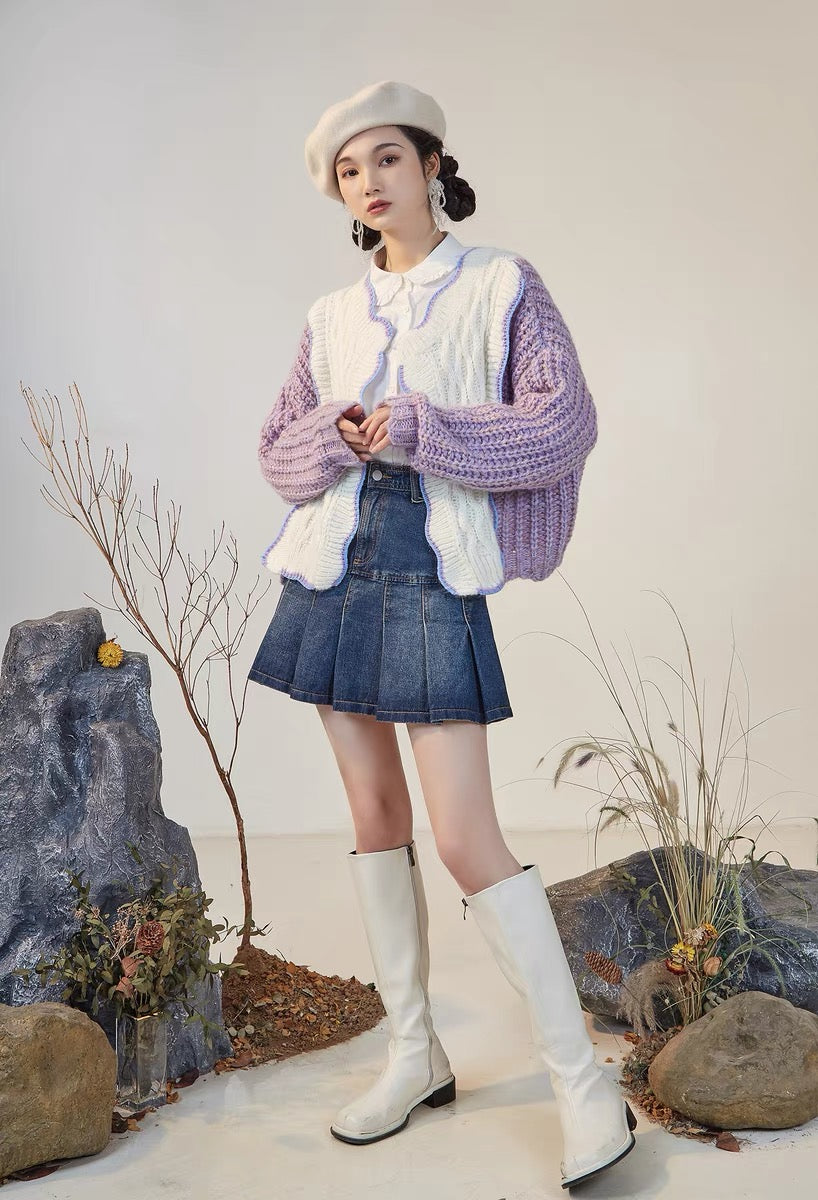 RUKIA/vintage-sense sweater for women in autumn and winter, lazy style, high-end sense, retro gentle cardigan knitted jacket V1152