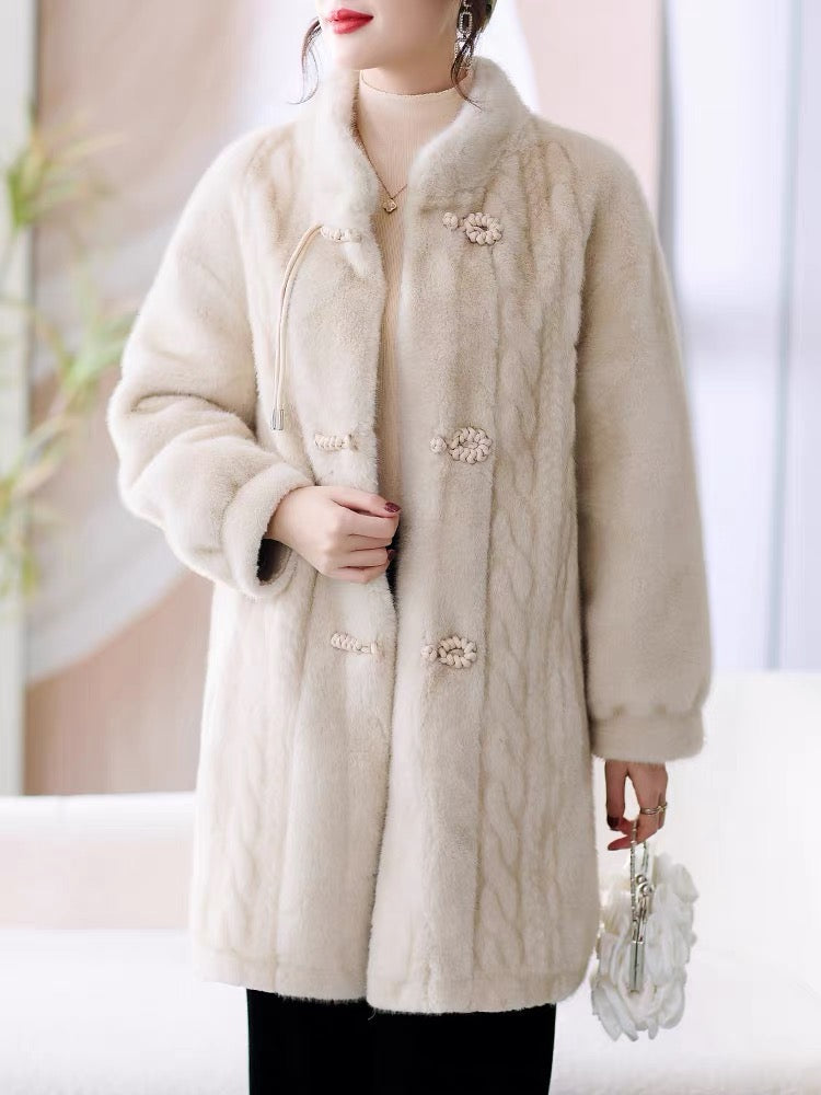 Middle-aged mother's winter coat, fashionable noble lady's mink fur coat, mid-length, middle-aged and elderly women's winter fur coat