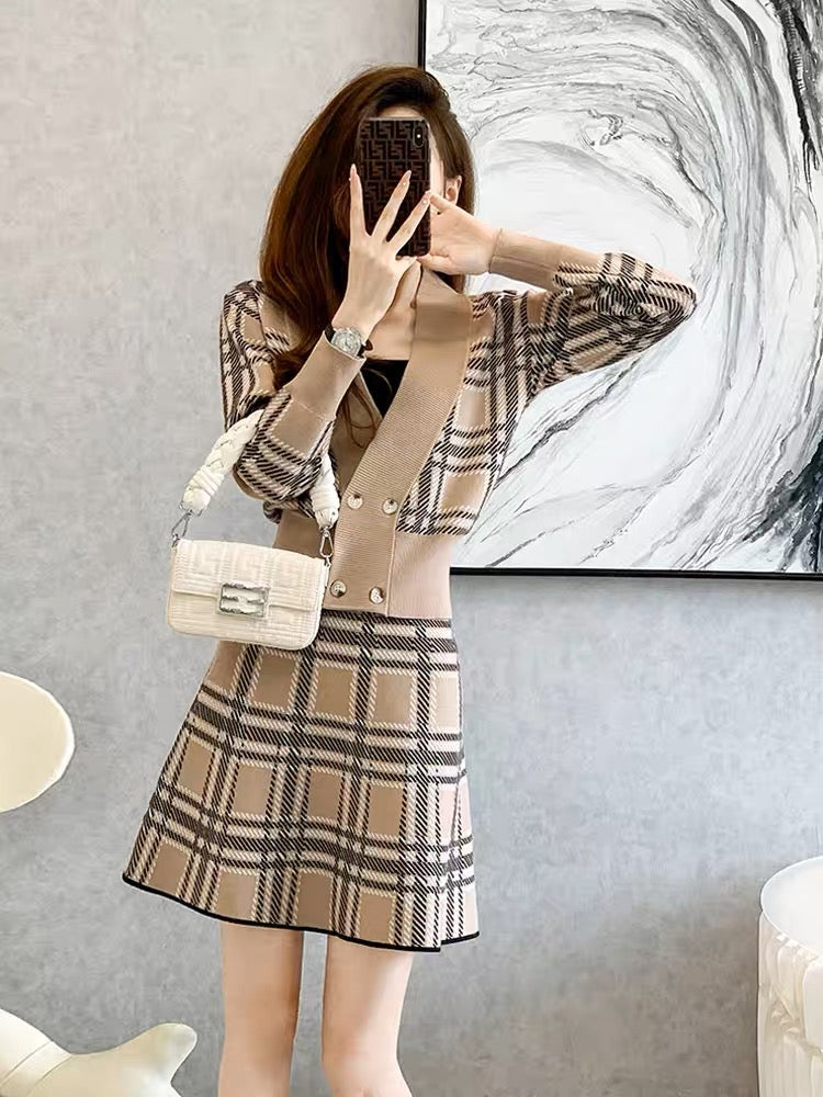 French style small fragrance suit for women 2023 autumn new fashion casual small man top knitted two-piece set (V6611)