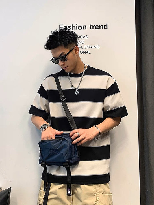 Xu Tailang contrast striped sea soul shirt T-shirt men's short-sleeved summer ins fashion brand trend versatile American cotton top