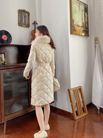 Nori Gentle Wind Waist Down Down Coat Women's Mid-Length French Retro Real Fox Fur Collar Small Fragrant Style Down Coat