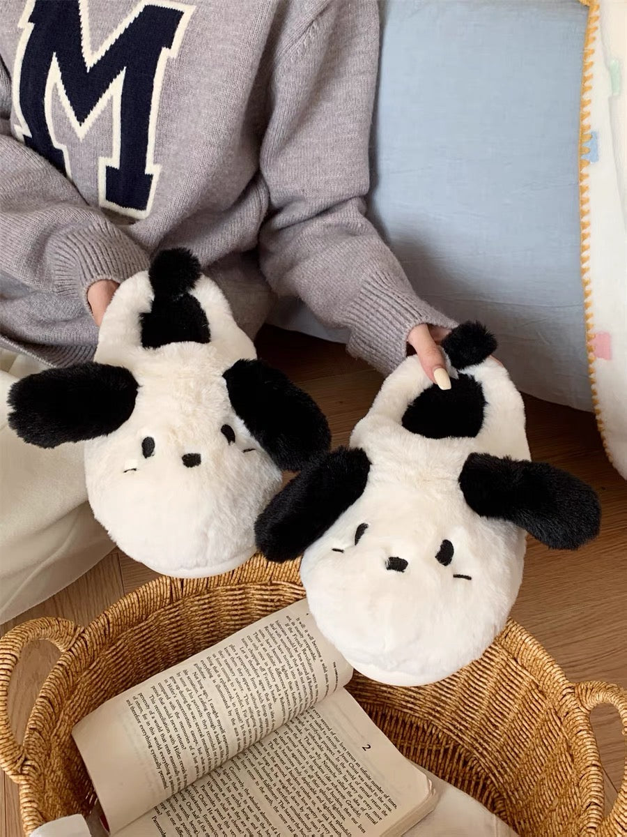 Thin strips of warm soft-soled furry shoes for student bedrooms and home use, winter internet celebrity cute puppy cotton slippers for women