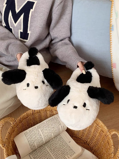 Thin strips of warm soft-soled furry shoes for student bedrooms and home use, winter internet celebrity cute puppy cotton slippers for women