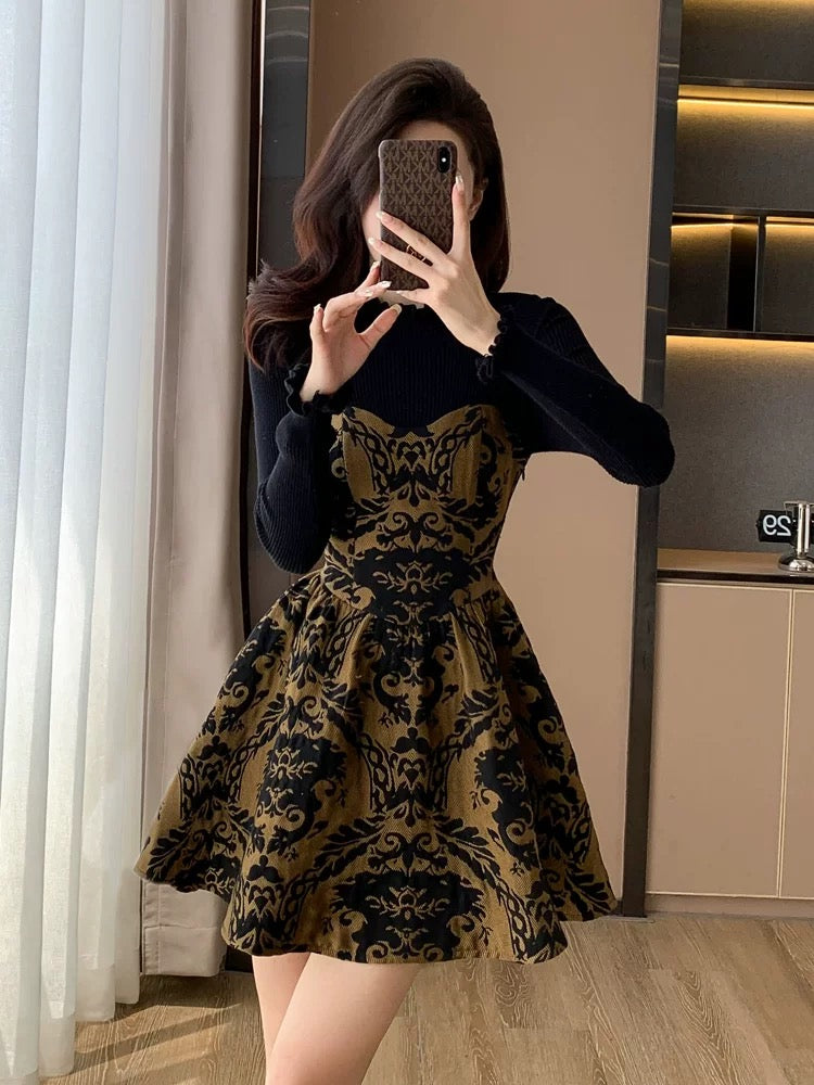 Xiaoxiangfeng dress women's autumn and winter 2023 new French retro waist slimming high-end ladylike skirt