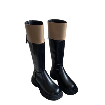 Super cool~Xiaoxiangfeng color matching thick-soled high-tube boots for women