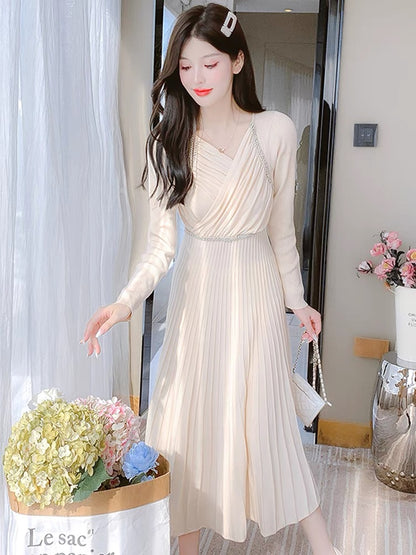 lolita inner knitted dress women's autumn and winter 2023 new design niche long bottoming sweater skirt