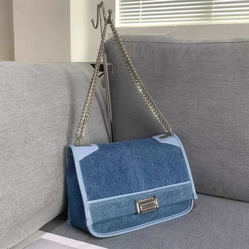 Denim Messenger Bag Ladies Bag Large Capacity Canvas 2023 New Fashion Versatile Casual High Sense Chain Underarm Bag