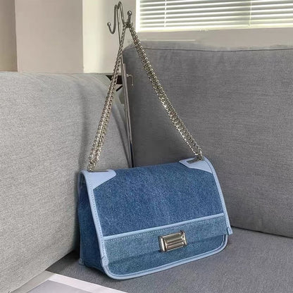 Denim Messenger Bag Ladies Bag Large Capacity Canvas 2023 New Fashion Versatile Casual High Sense Chain Underarm Bag