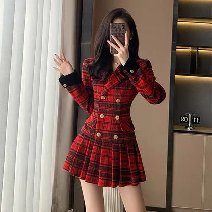 2023 new autumn women's clothing small fragrance style high-end red dress women's autumn and winter niche design suit skirt