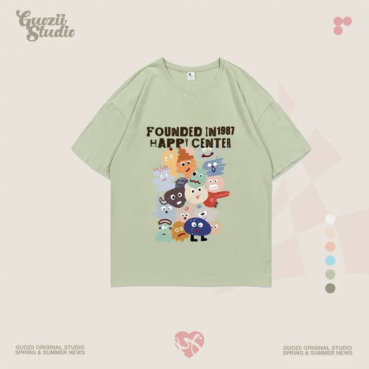 Guozii cute puppy raglan short-sleeved T-shirt female original design small oversize pure cotton top summer