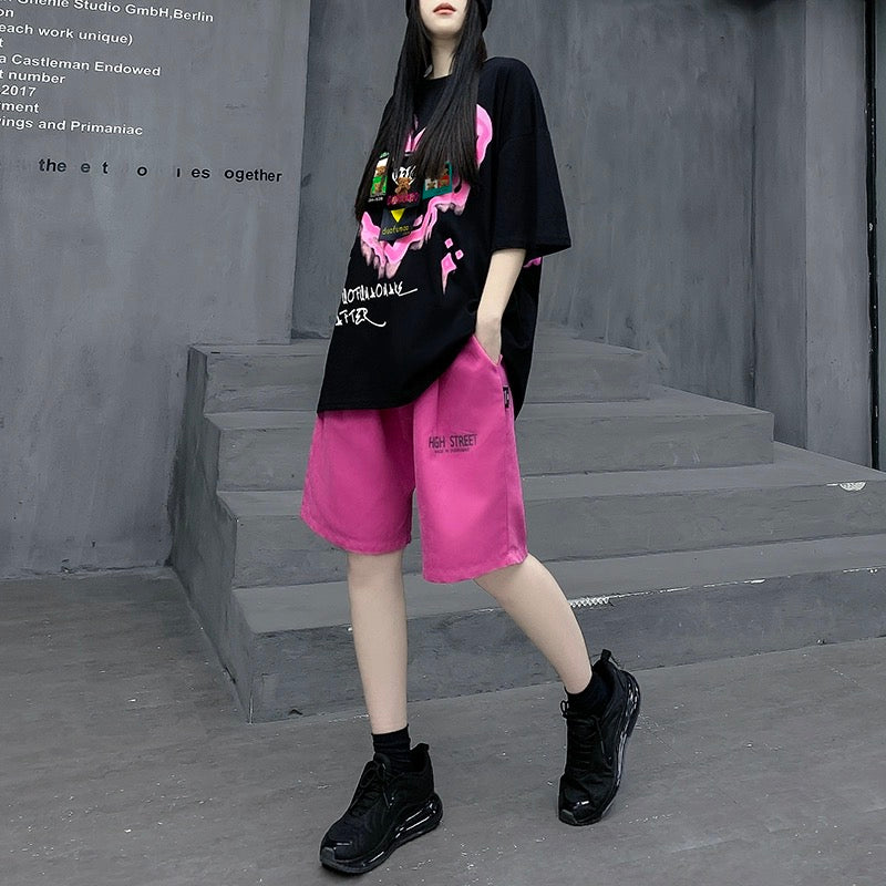 M's trendy street brand loose summer sports suit women's new short-sleeved T-shirt shorts two-piece set European women's clothing