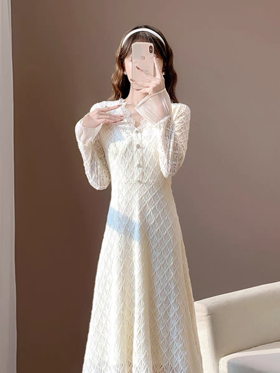 Autumn new style fashionable temperament sweet first love girl lace fairy skirt small dress high-end slim dress