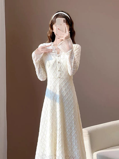 Autumn new style fashionable temperament sweet first love girl lace fairy skirt small dress high-end slim dress