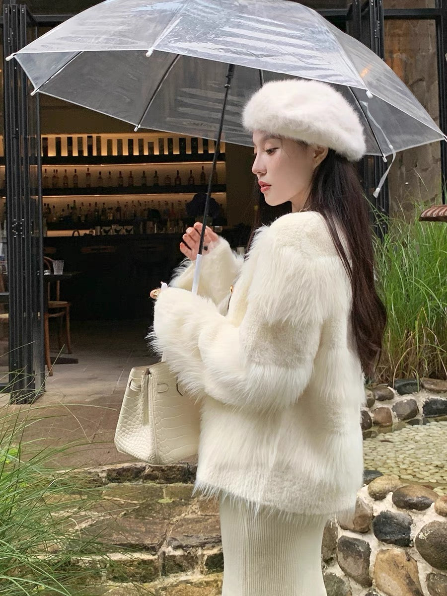 GUOGUOWOMEN Guoguojia imitation mink velvet jacket for women 2023 autumn and winter new cardigan fur top (S9974)