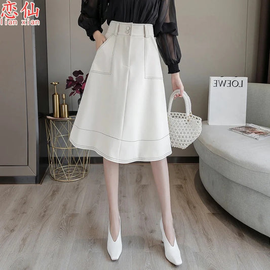 Big Swing Umbrella Skirt Women's 2023 Autumn and Winter New High Waist A-Line Skirt Versatile Hepburn Skirt Mid-Length Puff Skirt