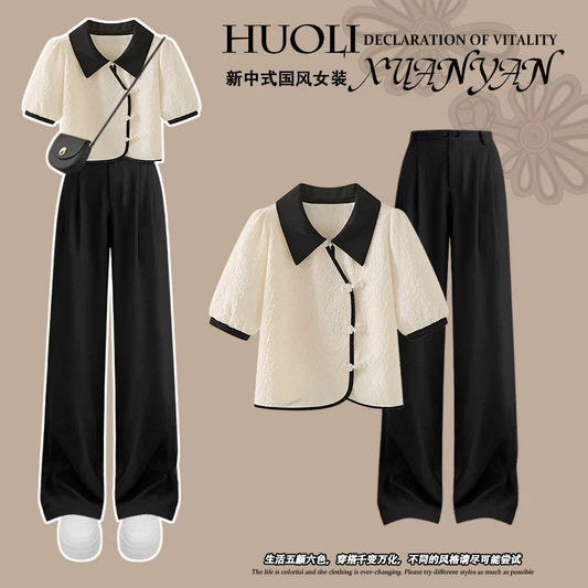 New Chinese style short-sleeved suit for women in summer 2024 new casual professional tall and small outfit complete set