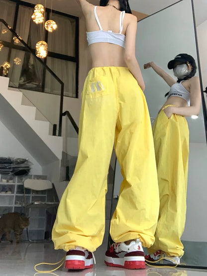 American street high-waist casual pants for women summer loose straight trousers niche embroidered leg wide leg pants ins