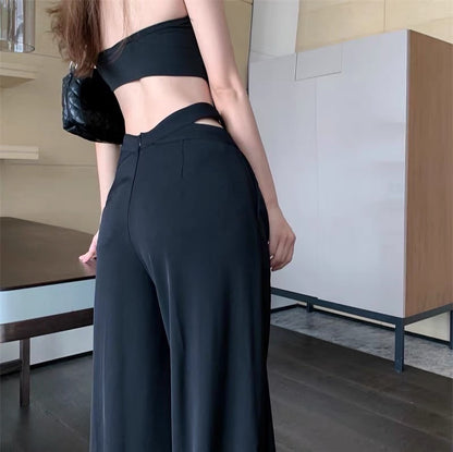 Design sense niche wide-leg suit casual pants women's clothing early autumn mopping trousers black high waist loose drape pants