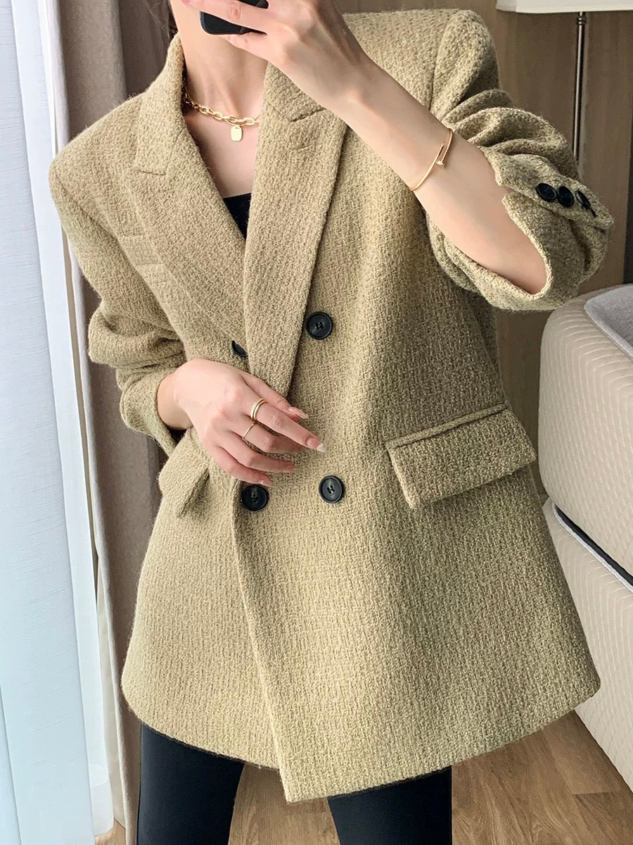 Guoge's suit single-sided woolen coat for women 2023 autumn and winter new style high-end temperament short shoulder woolen coat