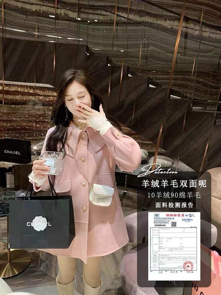 Fish Rabbit's rabbit high-end double-sided woolen coat for women doll collar sweet wool woolen coat autumn cashmere coat