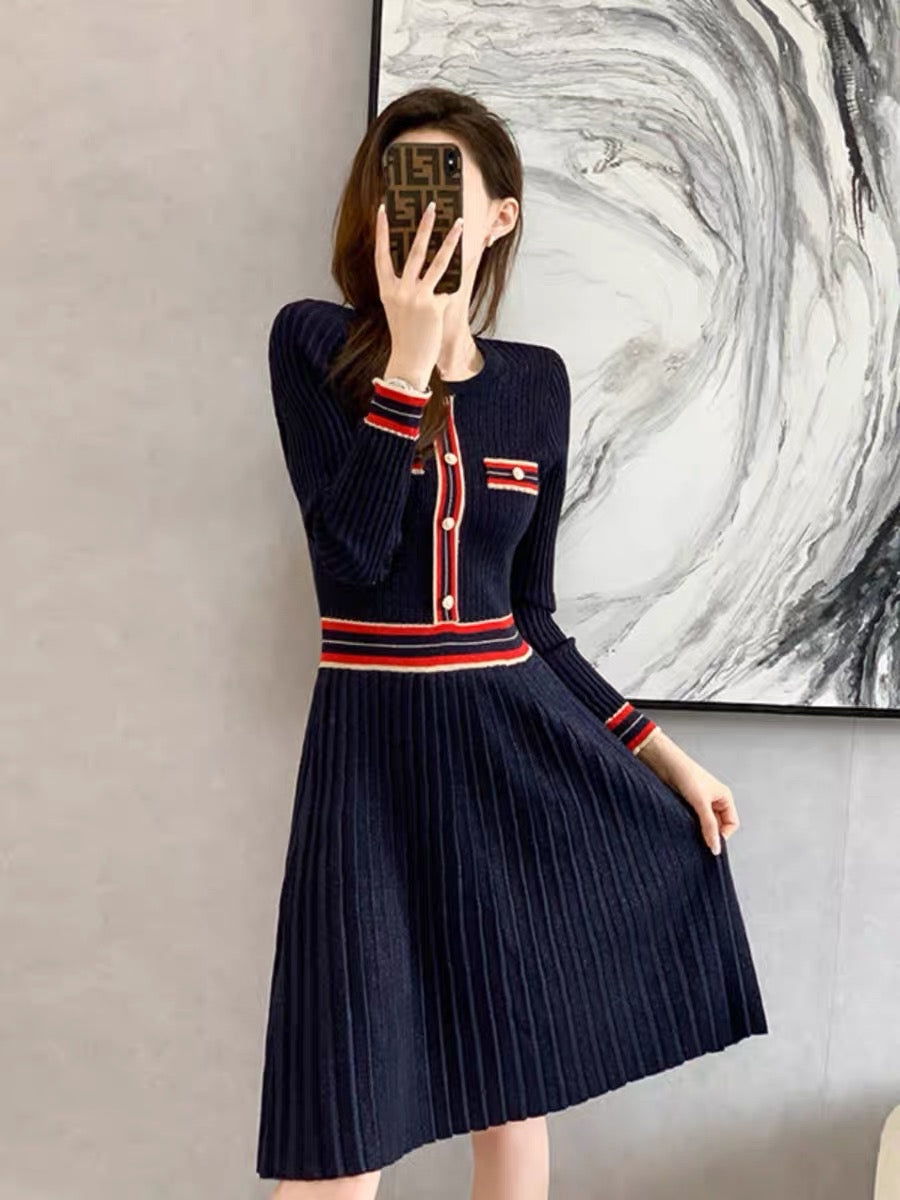 2023 autumn and winter new style small fragrant style knitted dress mid-length temperament inner body slimming high waist sweater skirt D8890