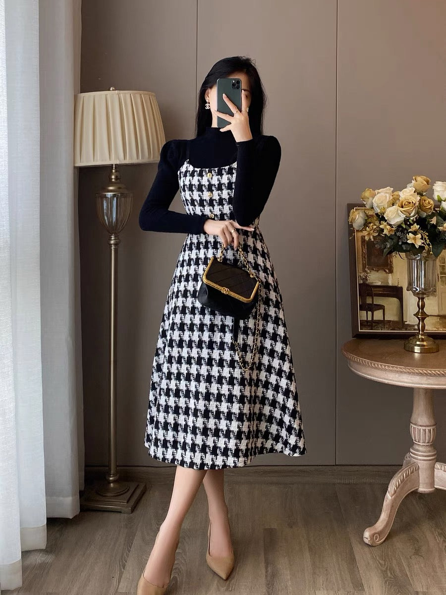 French temperament small fragrant suspender skirt suit women's autumn and winter new style high-end temperament slim dress long skirt