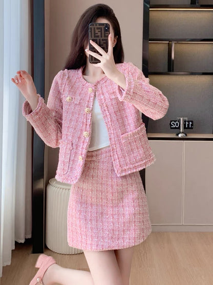 Autumn Celebrity Small Fragrance Style Suit Women's Autumn Clothes 2023 New Style High-end Goddess Style Fashion Two-piece Skirt