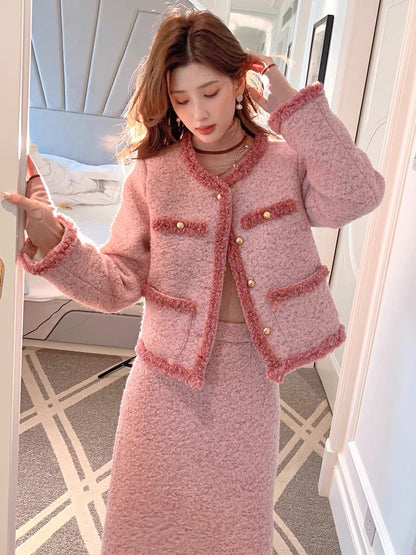Zhang Xinzi [Miss Windsor] Western-style white duck down woolen small fragrance suit for women winter new two-piece set