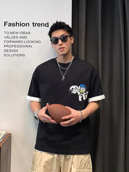 Xu Tailang American cartoon graffiti print short-sleeved T-shirt men's summer trendy brand men's cotton half-sleeved hip-hop top