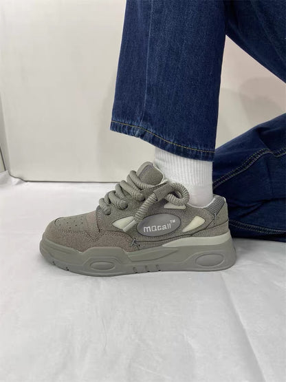 National trend thick-soled suede gray bread shoes niche design couple chic sports shoes men and women street trend sneakers