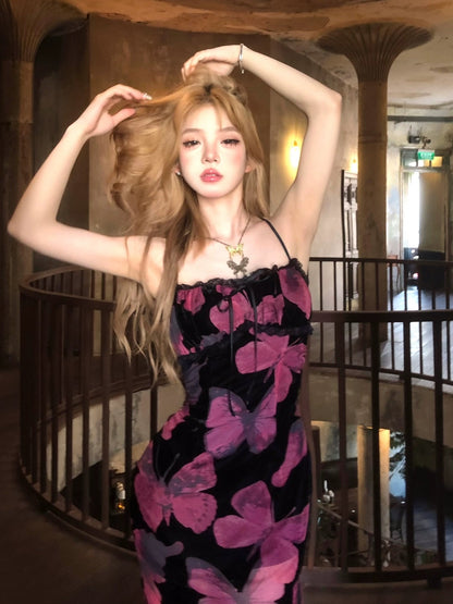 Nan Lixiang Vanity Fair Party Royal sister style dress female summer backless dress waist slimming suspender dress long skirt