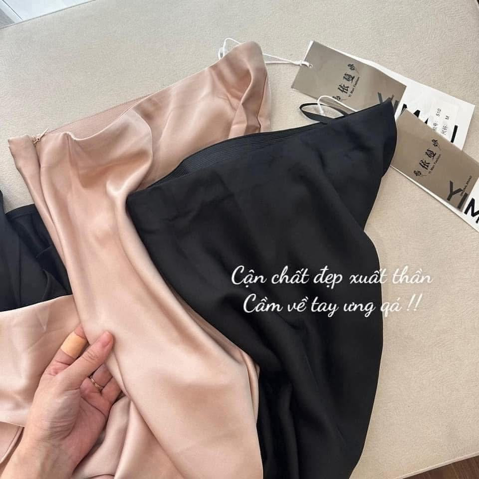 High waist medium length satin acetate silky skirt female 2025 spring and autumn summer new hip fishtail A-line long skirt